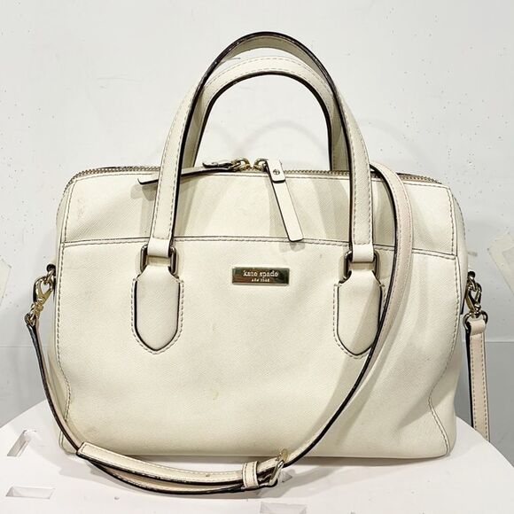 Kate Spade Handbag Laurel Way Lanae Genuine Leather Light Beige Satchel Top Zip